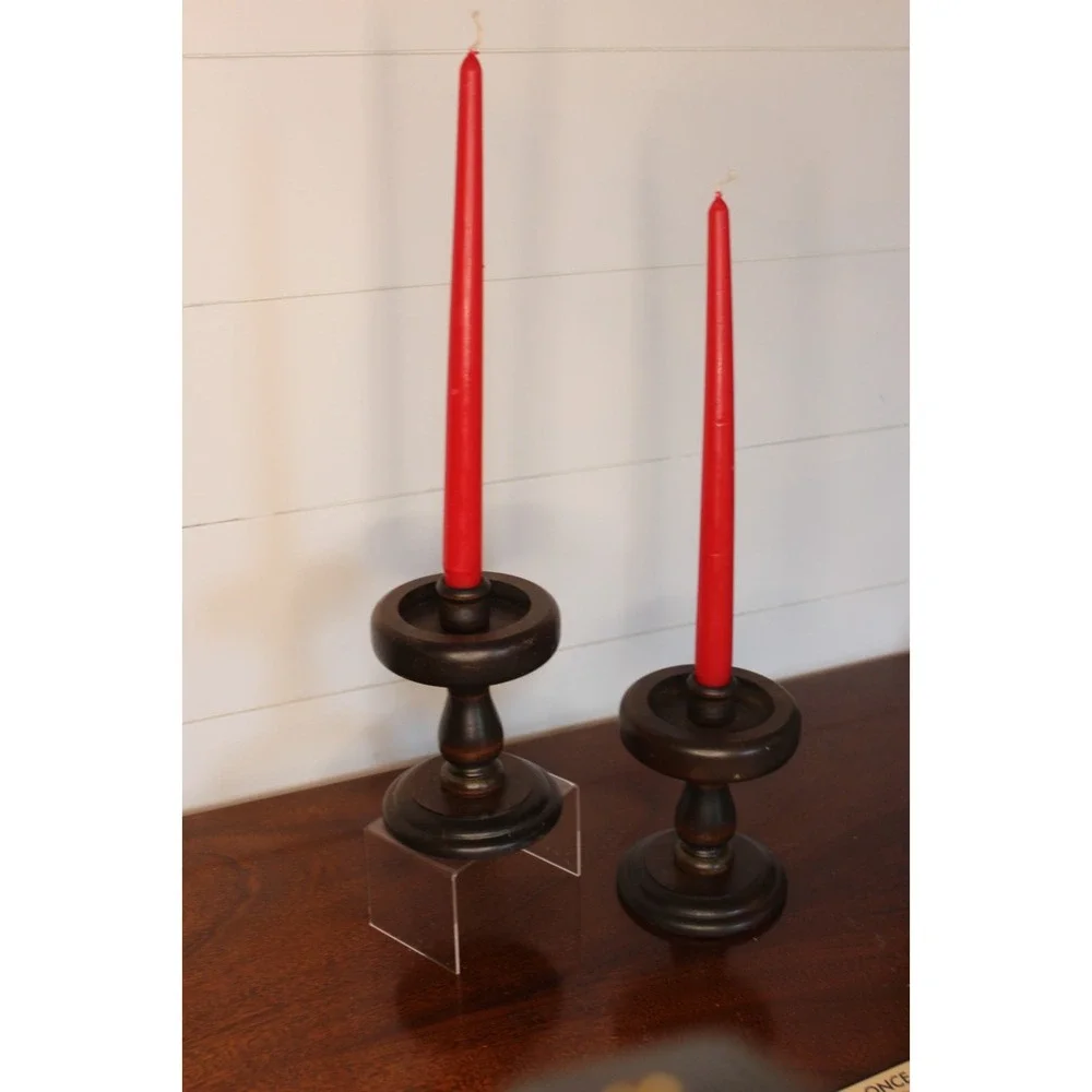 a pair of Antique hand turned candle holders
